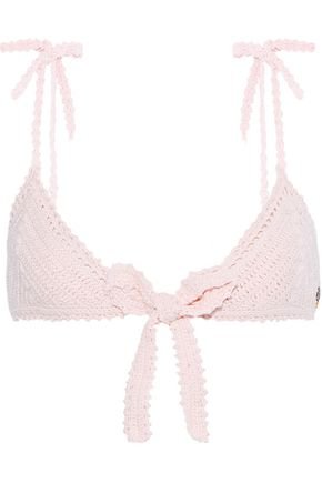 Lalita bow-detailed crocheted cotton triangle bikini top | SHE MADE ME | Sale up to 70% off | THE OUTNET