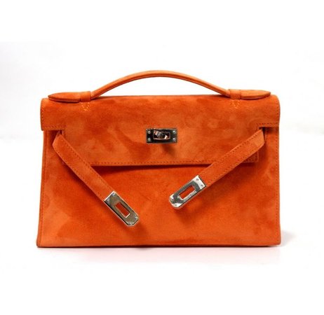 orange mini kelly velvet bag