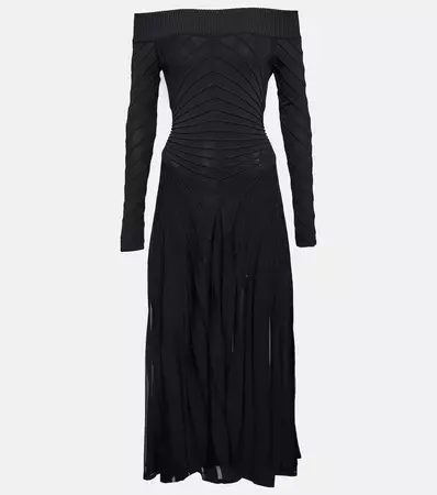 Off Shoulder Jersey Midi Dress in Black - Alaia | Mytheresa
