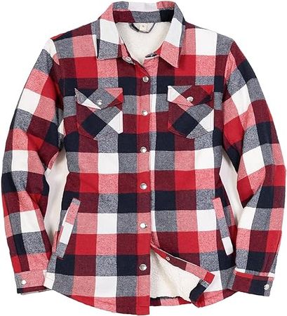 ZENTHACE Women's Flannel Shirt Jacket, Sherpa-Lined Plaid Shacket Jackets, Snap Button Down Outdoor Shirt at Amazon Women's Coats Shop