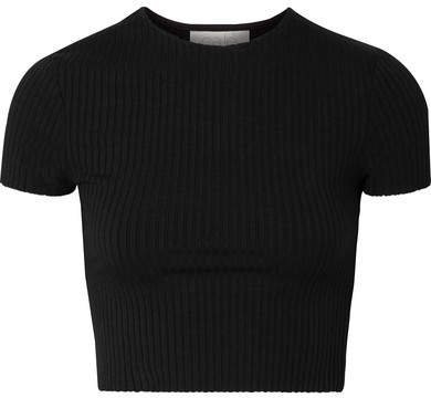 6 Esmée Cropped Ribbed Stretch-jersey T-shirt - Black | ShopLook
