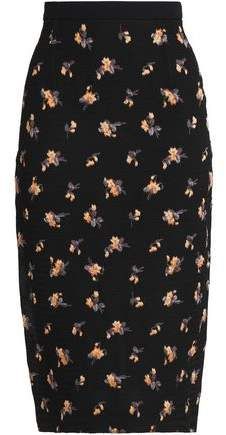 Norley Crepe-paneled Embroidered Matelasse Pencil Skirt