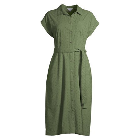 Time and Tru - Time and Tru Women's Eyelet Belted Midi Shirt Dress - Walmart.com