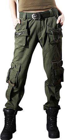 chouyatou Women's Casual Loose Military Multi-Pocket Wild Ribstop Cargo Pant (Large, Army Green) at Amazon Women’s Clothing store
