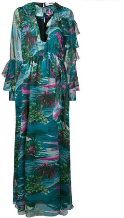 tropical print ruffle dress