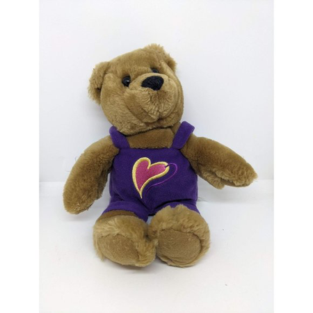 Hallmark Love & Kiss Kiss Brown Teddy Bear Purple Overalls Plush Stuffed Animal