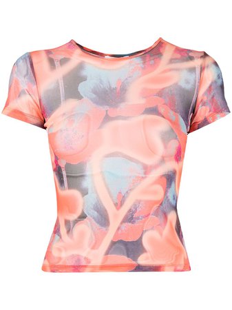 Miaou Neon Peach Floral Print Top - Farfetch
