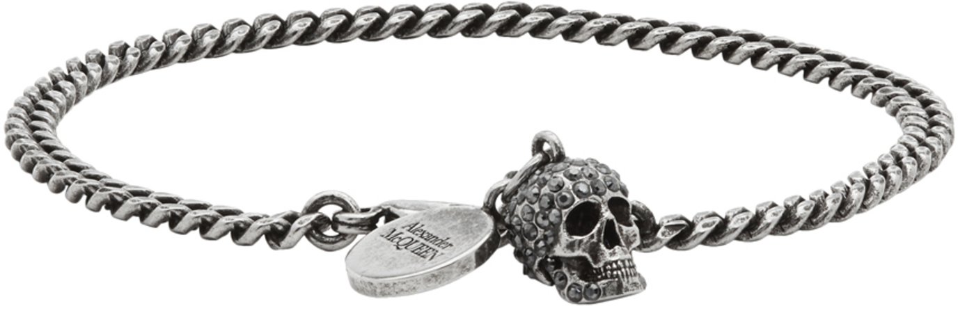Alexander McQueen: Silver Skull Bracelet | SSENSE