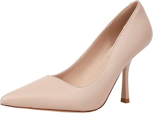 Amazon.com | vivianly Women's Pointy High Heels Stiletto Pumps Mid Heel Sandals Slip On Dress Shoes Size 11 Nude | Pumps