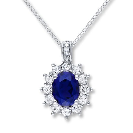 Lab-Created Sapphire Diamond Accents Sterling Silver Necklace | Womens Necklaces | Necklaces | Kay