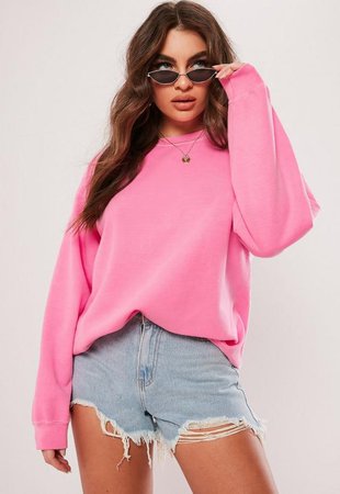 Neon Pink Washed Sweatshirt | Missguided