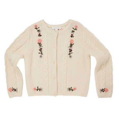 Hand Embroidered Cable Cardigan - Cream