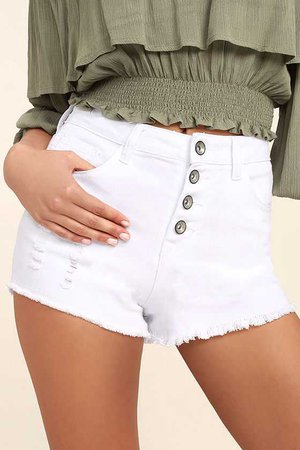 Cute White Shorts - Distressed Denim Shorts - White Cutoff Shorts - $52.00