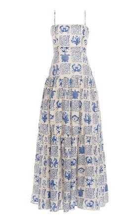 Lima Tiered Printed Linen Maxi Dress By Agua By Agua Bendita | Moda Operandi