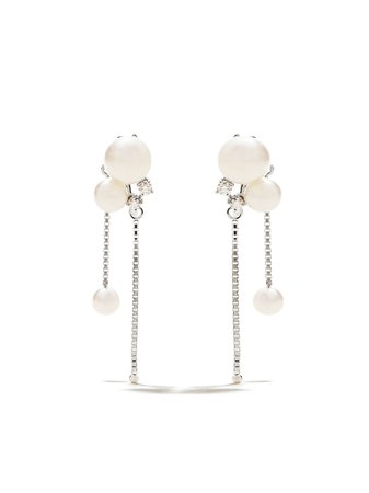 TASAKI 18kt white gold Akoya pearl and diamond chain earrings silver E3135W - Farfetch