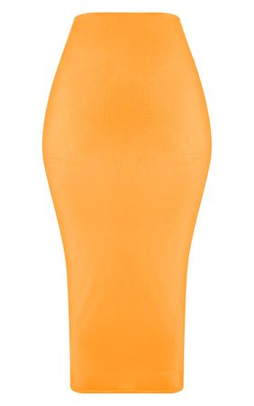 Hot Orange Second Skin Slinky Longline Midi Skirt | PrettyLittleThing USA
