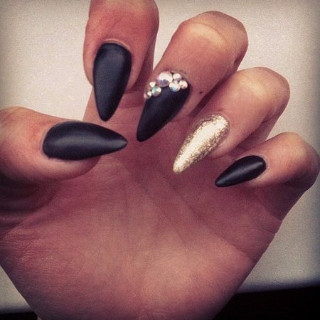 Black Matte and Gold Nails