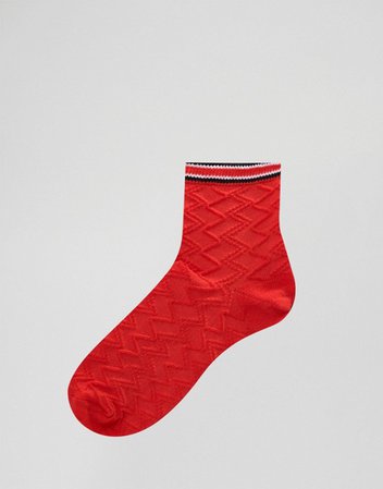 ASOS DESIGN red textured stripe welt ankle sock