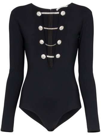 Alessandra Rich V-neck rhinestone embellished bodysuit - Black