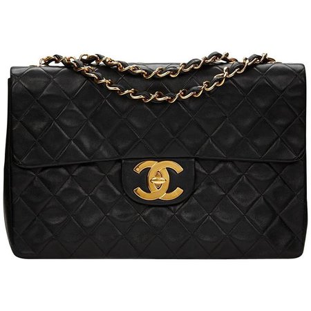 1990s Chanel Black Quilted Lambskin Vintage Maxi Jumbo XL Flap Bag at 1stdibs