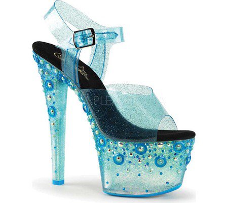 Womens Pleaser Sky 308UVMG Ankle-Strap Sandal - Blue Tinted PVC/Neon Blue - FREE Shipping & Exchanges