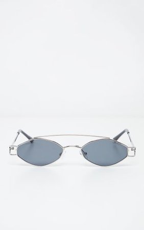 Black Lens Silver Frame Diamond Retro Sunglasses | PrettyLittleThing