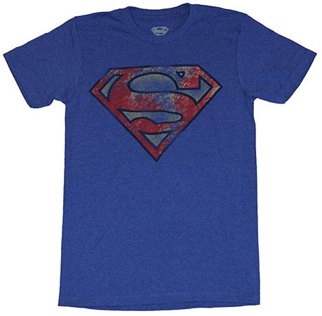 Amazon.com: Superman (DC Comics) Mens T-Shirt - Heavily Distressed Red Yellow Blue Logo (Medium) Heather Blue: Clothing