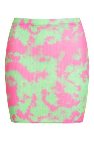 Bright Tie Dye Ribbed Mini Skirt | boohoo pink green