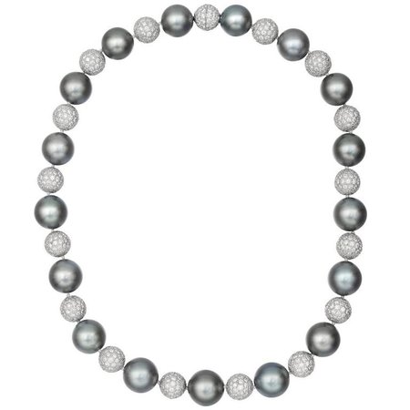 Betteridge Tahitian Pearl Pavé Diamond Ball Necklace For Sale at 1stdibs