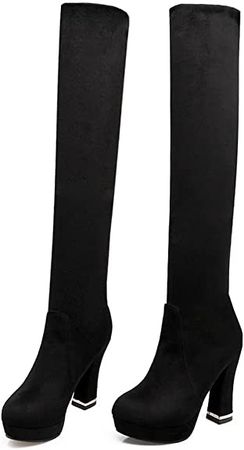 Amazon.com | CosyFever Womens BC207 Cuff Platform Round Toe Nubuck Low Chunky Above The Knee Boots | Shoes