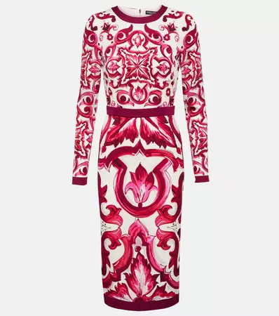 Printed Silk Blend Midi Dress in Multicoloured - Dolce Gabbana