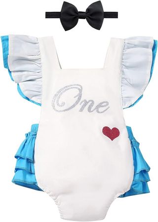 Amazon.com: Baby Onederland 1st Birthday Girl Outfit Cake Smash Romper Dress Headband Infant Toddler Easter Spring Party Supplies Wonderland Themed First Halloween Costume Cosplay Photoshoot Blue One 12-18 Months : Clothing, Shoes & Jewelry