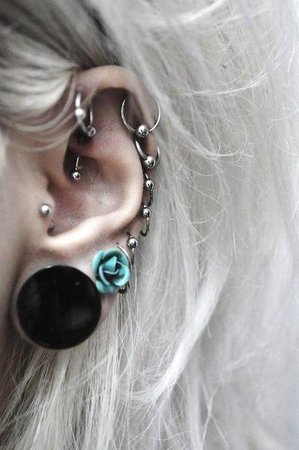 Ying Yang Ear Gauge with Helix Double Chain Piercing Ear Cuff, Ear Piercing
