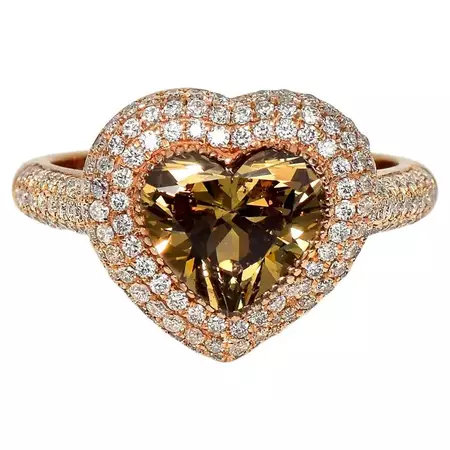 *NRP* IGI 18k Rose Gold 2.12 Ct Intense Brown Diamond Antique Engagement Ring For Sale at 1stDibs