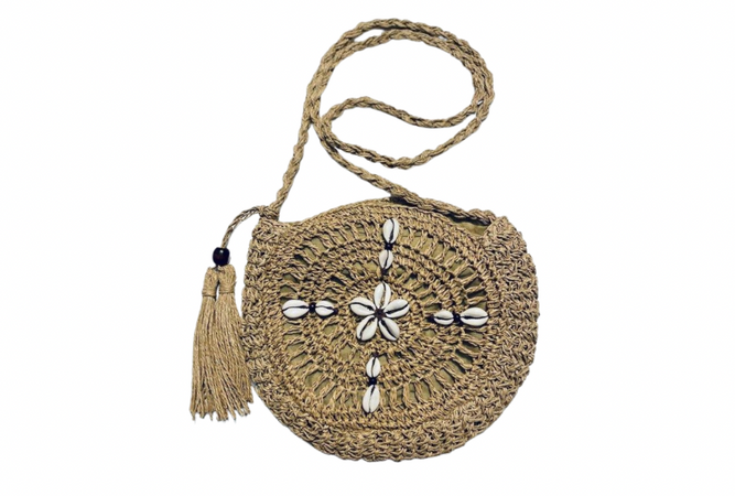 Cowrie Shell Rattan Woven Handbag