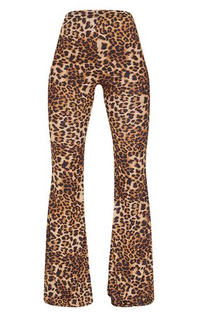 Brown Mini Leopard Print Flare Leg Trousers | PrettyLittleThing USA