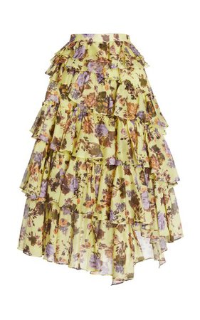 Leah Asymmetric Tiered Floral Cotton-Silk Maxi Skirt By Ulla Johnson | Moda Operandi