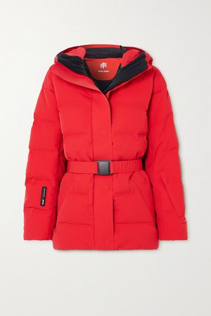 Sheena Hooded Belted Quilted Down Ski Jacket - Red