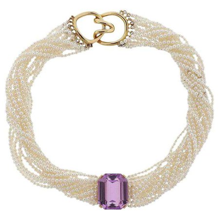 Tiffany and Co Angela Cummings Kunzite Pearl Gold Torsade Necklace For Sale at 1stdibs