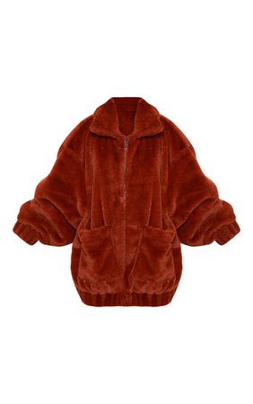 Brown Faux Fur Pocket Front Coat | PrettyLittleThing