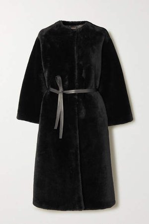 Belted Shearling Coat - Black