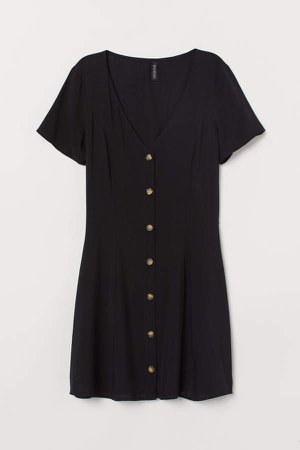 V-neck Viscose Dress - Black