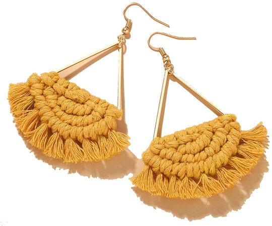 Amazon.com: Bohemian Handmade Fringe Tassel Dangle Drop Statement Earrings for Women (Yellow): Clothing