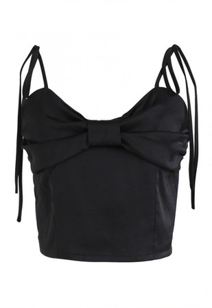 Shirred Sweet Knot Cropped Cami Top in Black - NEW ARRIVALS - Retro, Indie and Unique Fashion