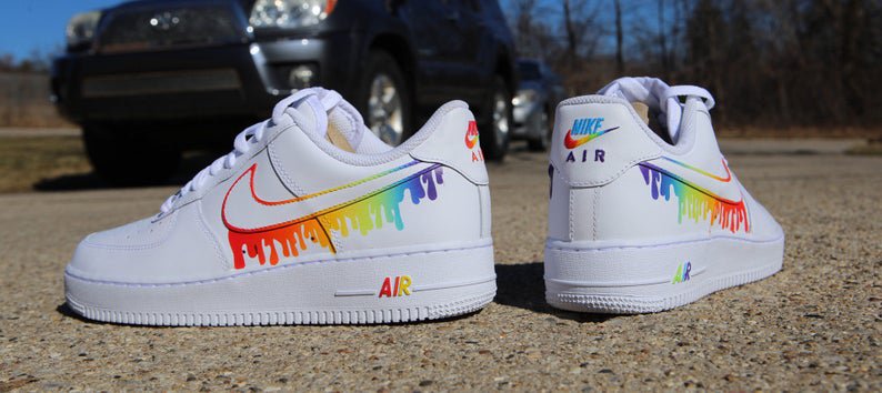 Rainbow Drip Outline Air Force Ones | Etsy
