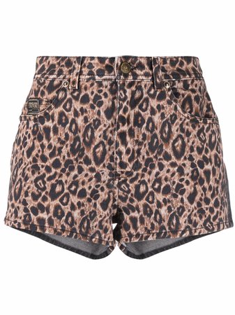 Versace Jeans Couture leopard-print denim shorts