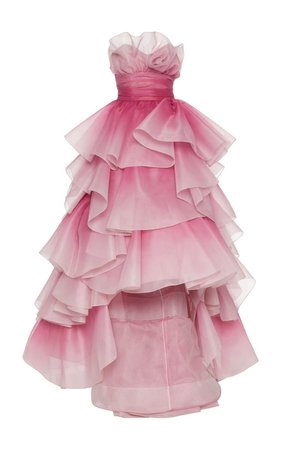 Marchesa Tiered-Ruffle Strapless Tulle Gown
