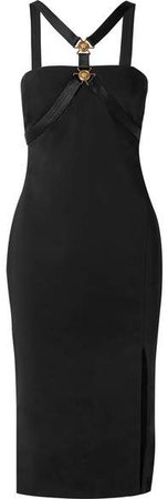 Embellished Satin-trimmed Crepe Midi Dress - Black