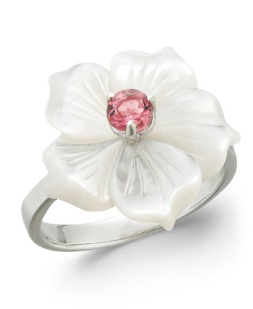 Macy's Sterling Silver Pink Tourmaline & Mother-of-Pearl Flower Ring