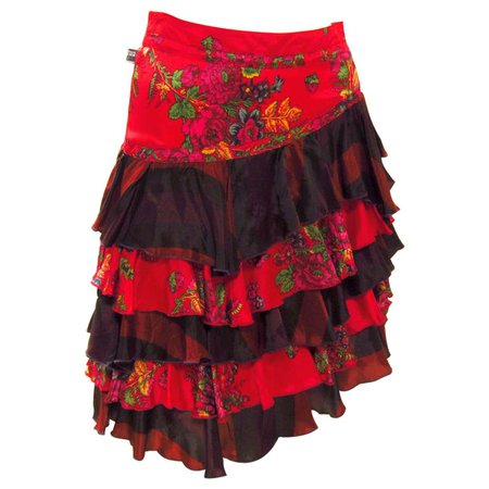 1980s Jean Paul Gaultier Floral Tiered Skirt